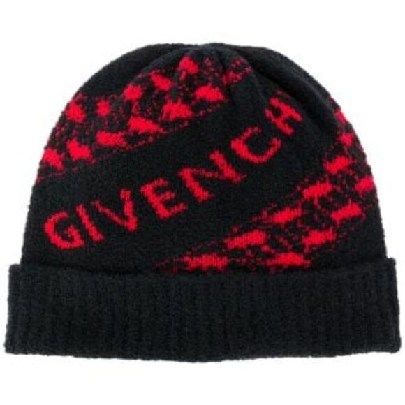 Givenchy Unisex Houndstooth Logo across front Wool Blend Beanie winter Hat main image 13